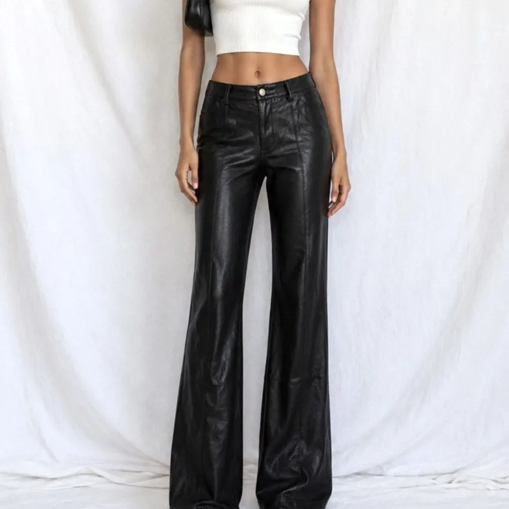 Vintage Y2K 90s Black Faux Leather High Waisted Boot Cut Pants Trousers Size S